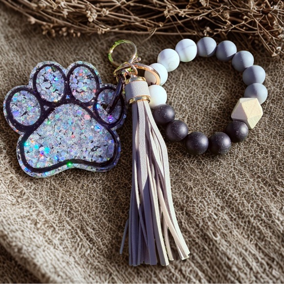 Handmade Accessories - Glitter Paw Print Key Holder with Tassel